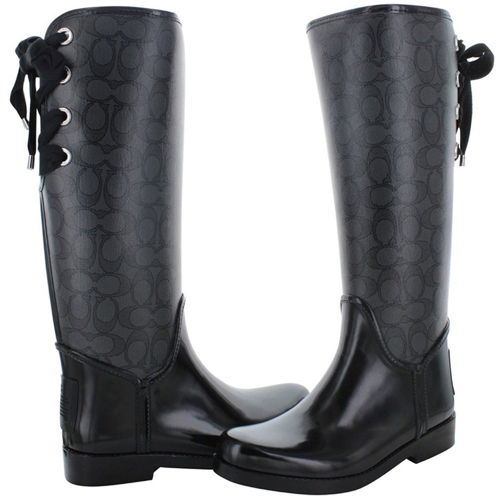 Coach Tristee Lace Up Corset Black Patterned Over the Knee Boots Women’s size 5
